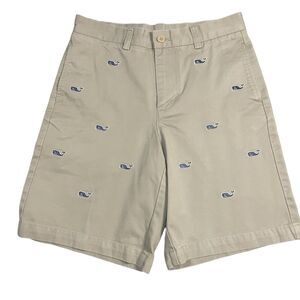 Vineyard Vines Shorts Boys Size 14 Tan Khakis Embroidered Logo Whales 8" Inseam